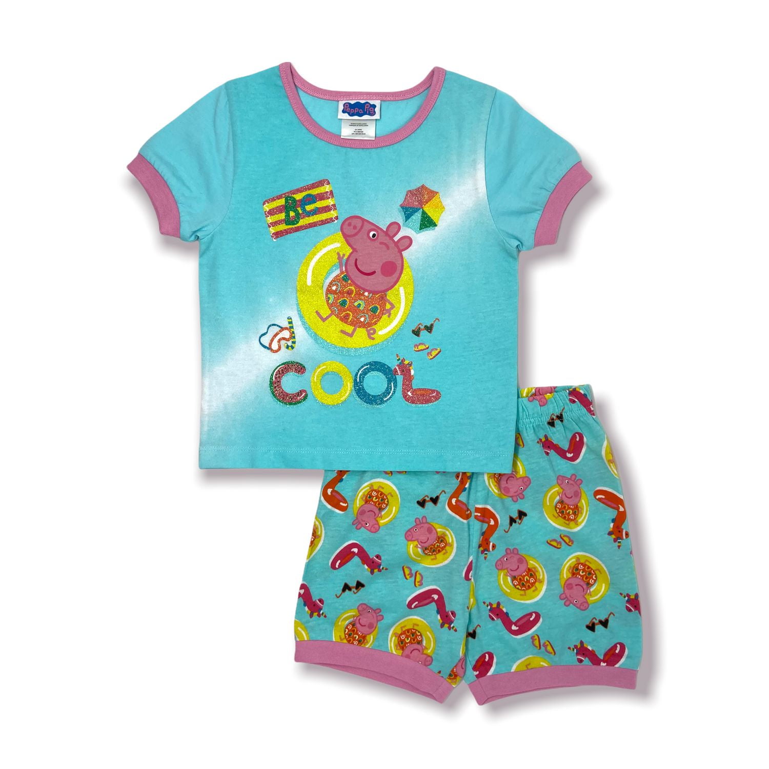 Peppa Pig 2 piece printed pyjama set for girls .Set Includes short sleeve T Shirt and shorts Walmart