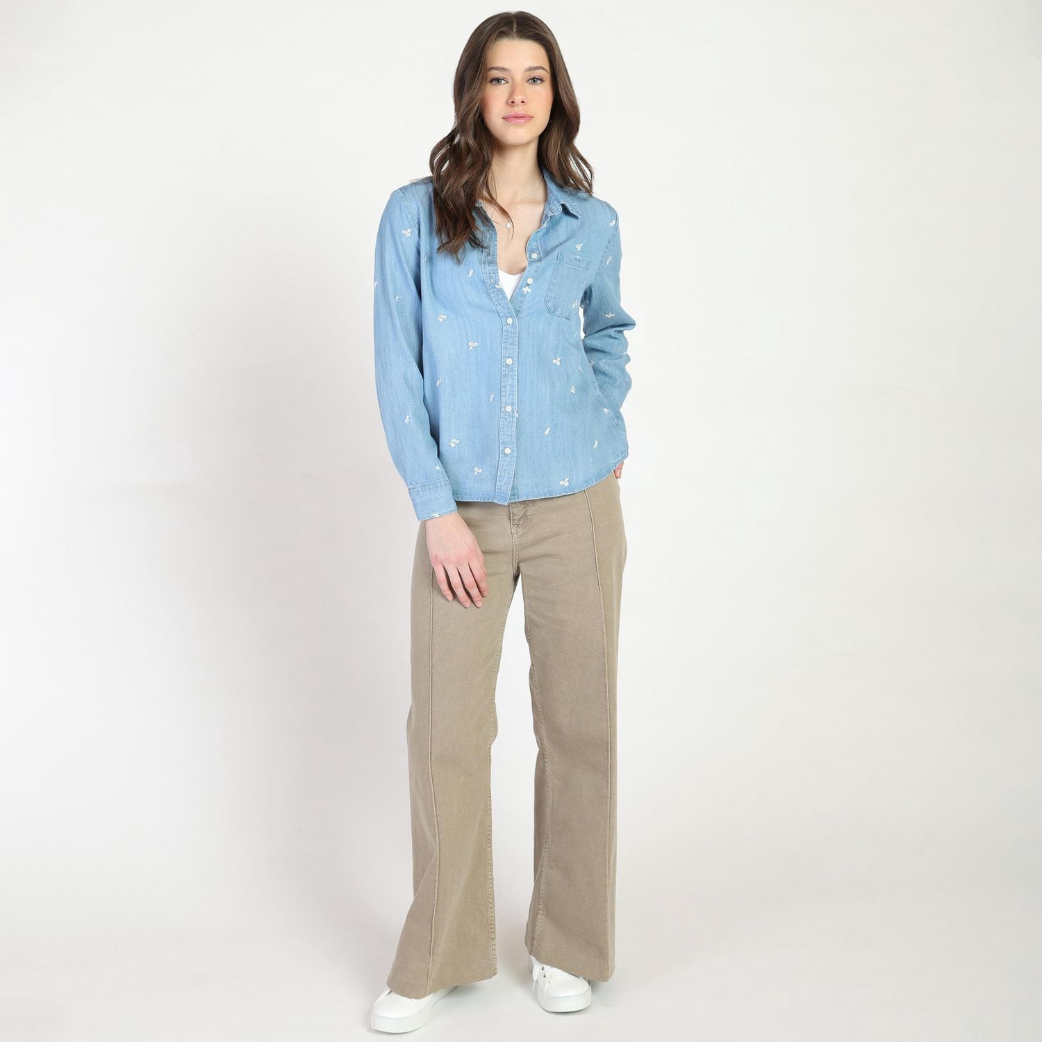 Bloom Girl Embroidered Button Front Shirt, Sizes XS-XL