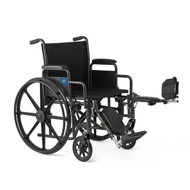 Medline 18" Medline K1 Fauteuil roulant en nylon de base avec accoudoirs pivotants de la longueur d'un bureau et repose-jambes élévateurs