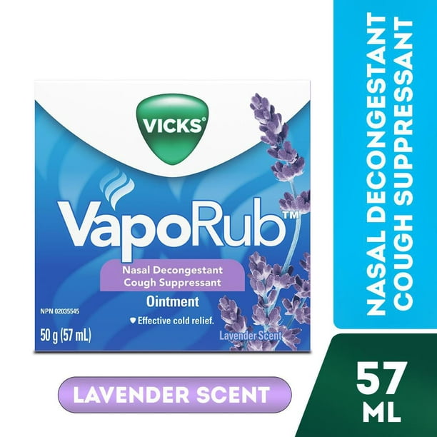 Onguent décongestionnant nasal et antitussif Vicks Vaporub au parfum de lavande 50 grammes