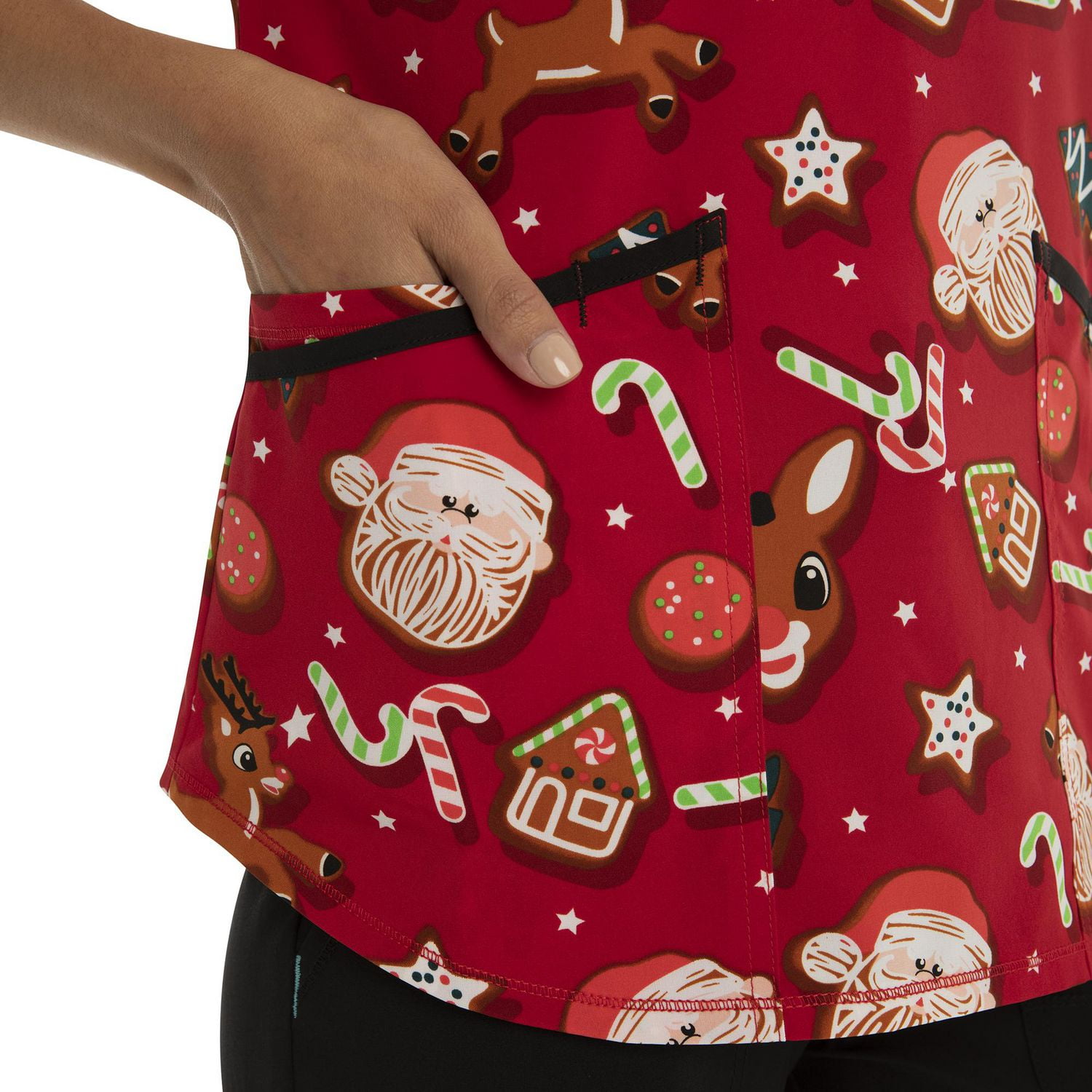 Haut à encolure en V pour femme Scrubstar, « Biscuits du père Noël », Rudolphe