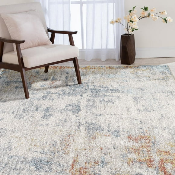 Venita Cream and Blue Woven Area Rug