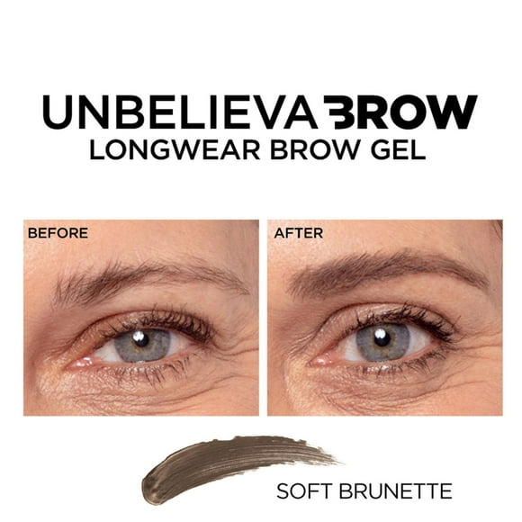 L'Oreal Paris Unbelieva-Brow, Eyebrow Gel, Waterproof Tinted Brow Gel that Stays for Up to 48 Hours, No Smudge, No Transfer, Sweat Resistant, Soft Brunette, 0.15 fl. oz., Tinted Eyebrow Gel