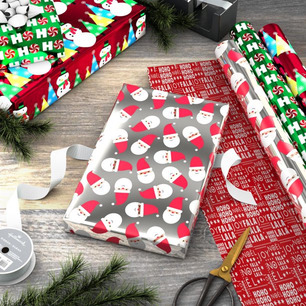 Hallmark Reversible Christmas Wrapping Paper (Santas/Peppermint