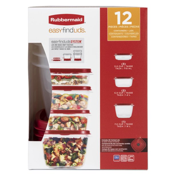 Rubbermaid Easy Find Vented Lids Food Storage, Set of 6 (12 Pieces