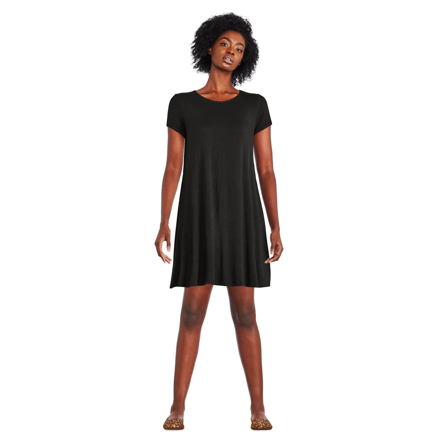 Black short sleeve swing dress hotsell