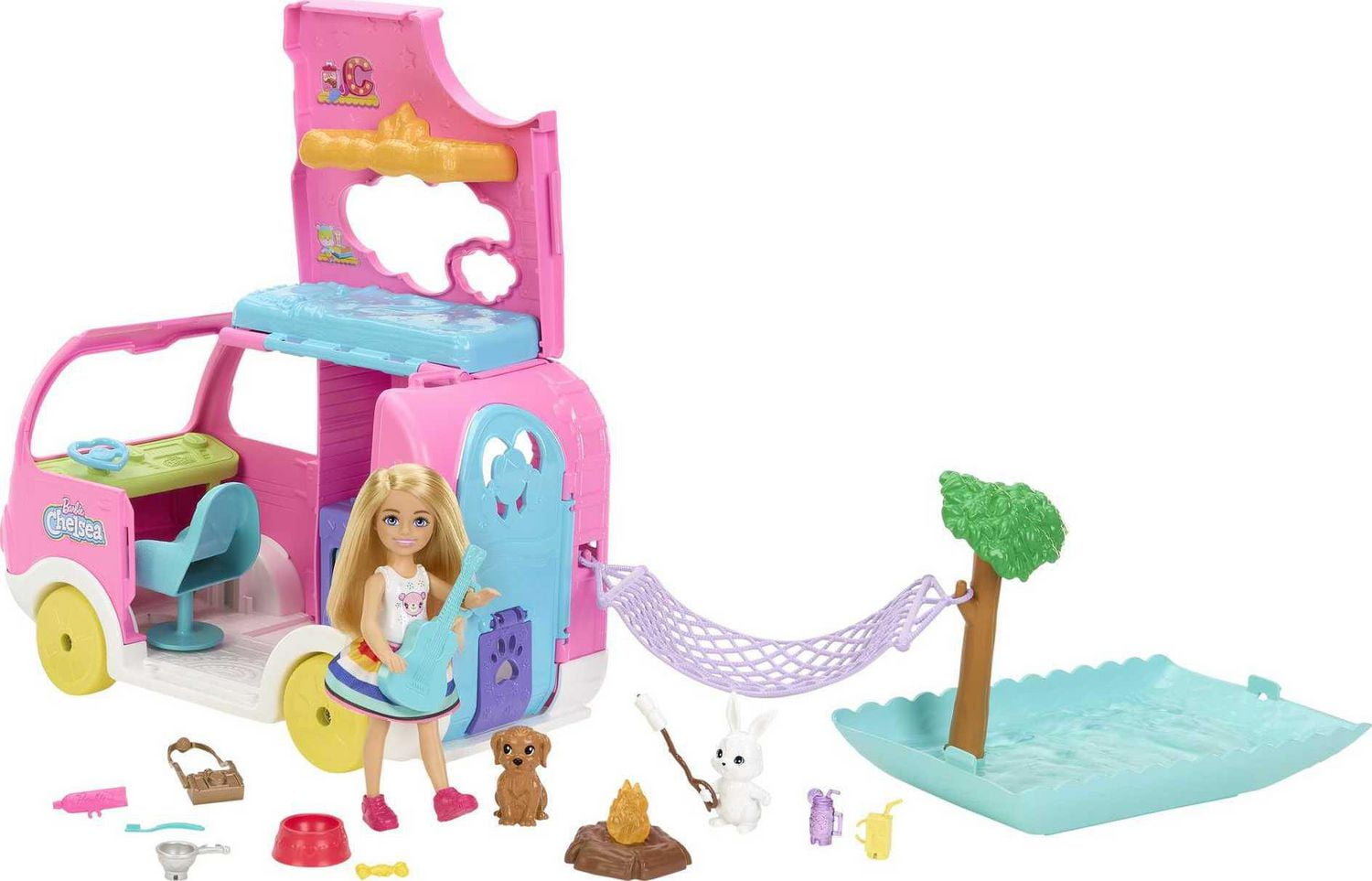 Barbie Chelsea 2 in 1 Camper Playset with Chelsea Small Doll 2 Pets 15 Accessories Ages 3 Walmart