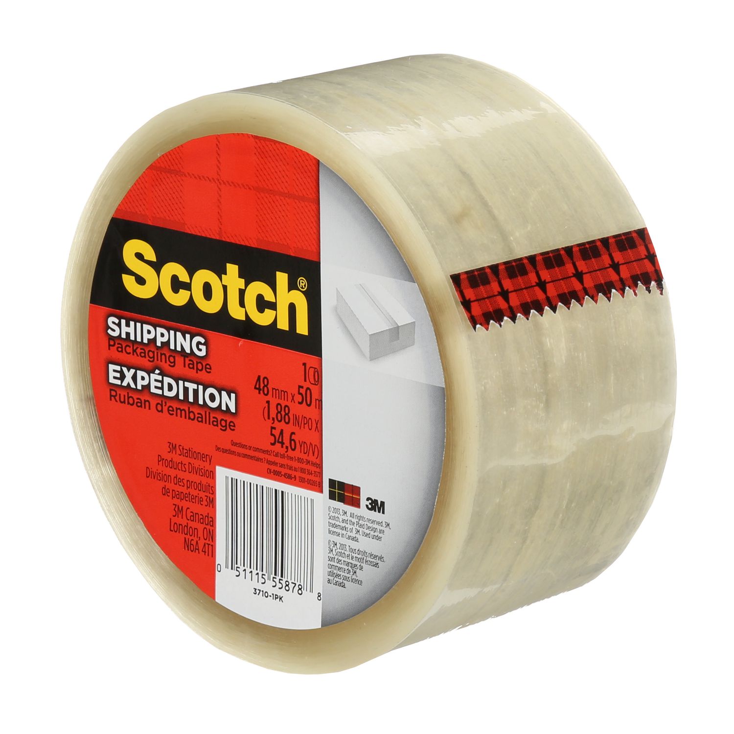 Scotch® Shipping Packaging Tape 3710, 48 mm x 50 m, Roll/Pack
