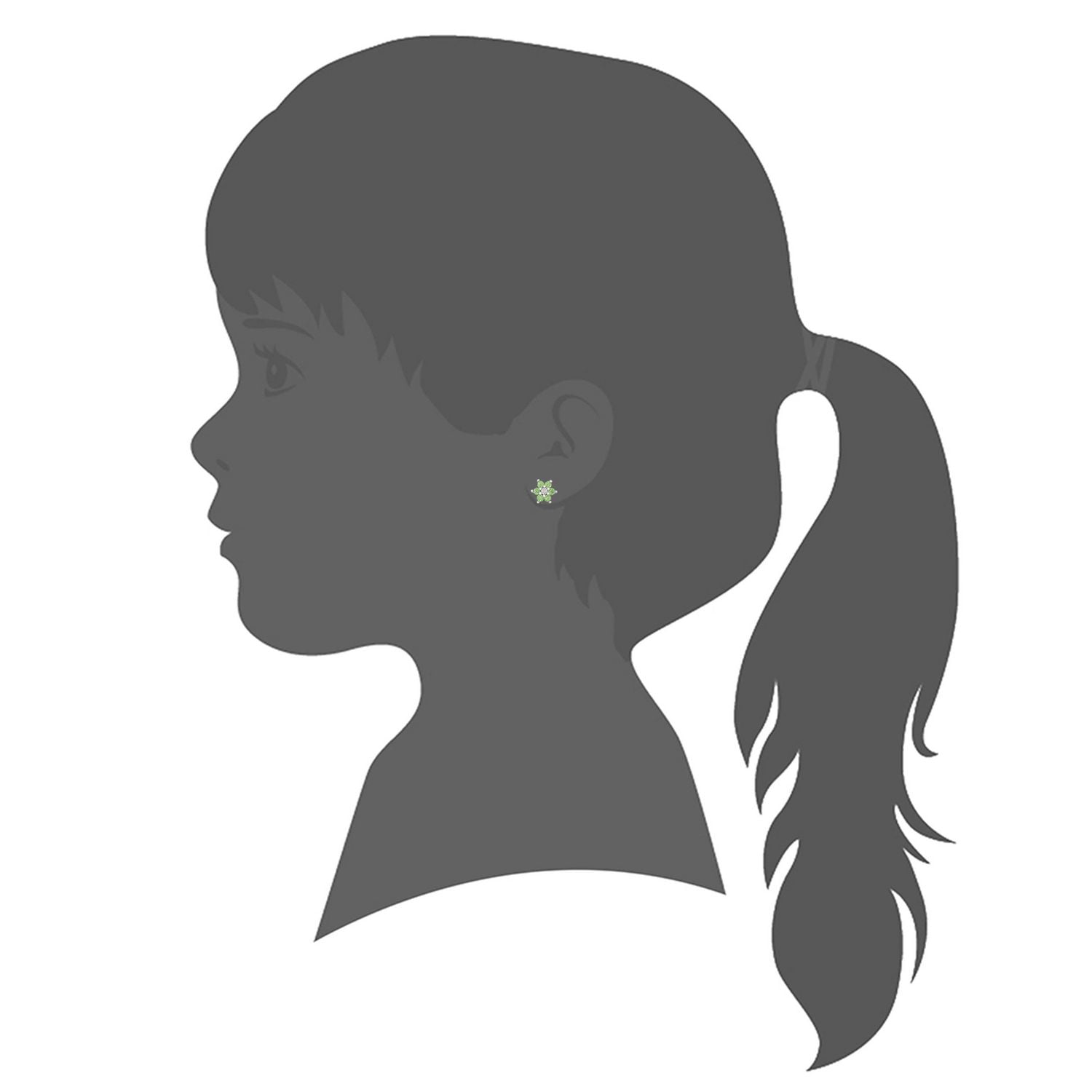 Unicornj Childrens Sterling Silver 925 Light Green CZ 6 Petal Flower August Birth Month Stud Post Earrings