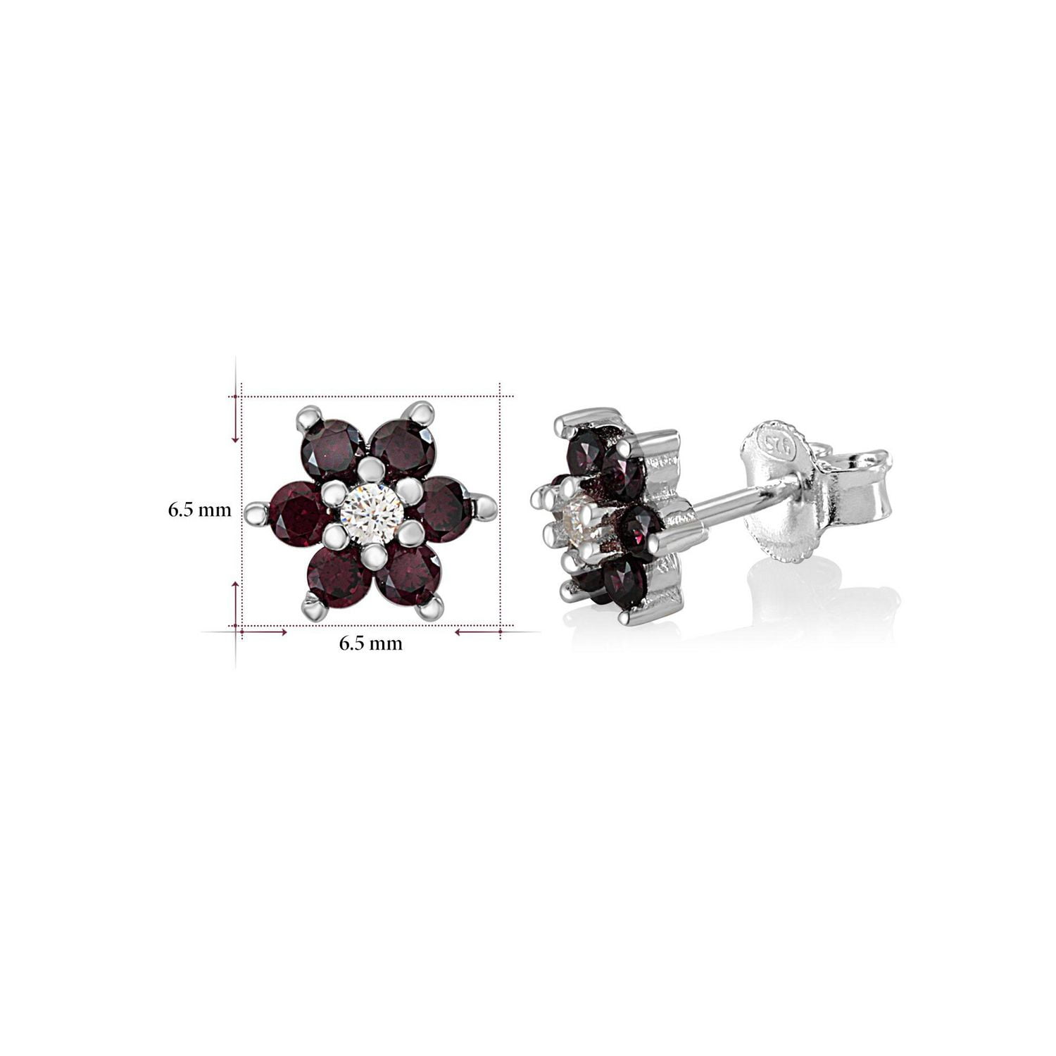 Unicornj Childrens Sterling Silver 925 Dark Purple CZ 6 Petal Flower June Birth Month Stud Post Earrings