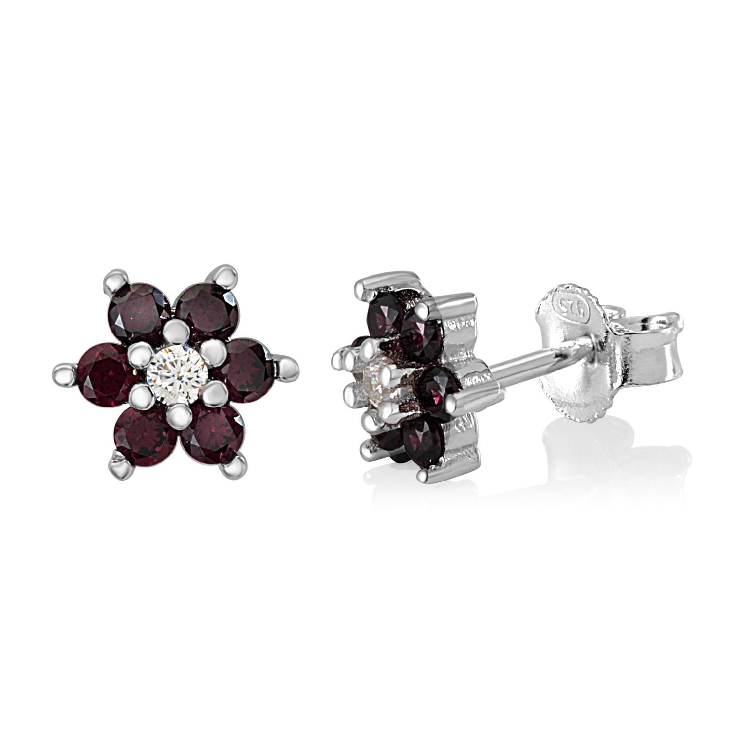 Unicornj Childrens Sterling Silver 925 Dark Purple CZ 6 Petal Flower June Birth Month Stud Post Earrings