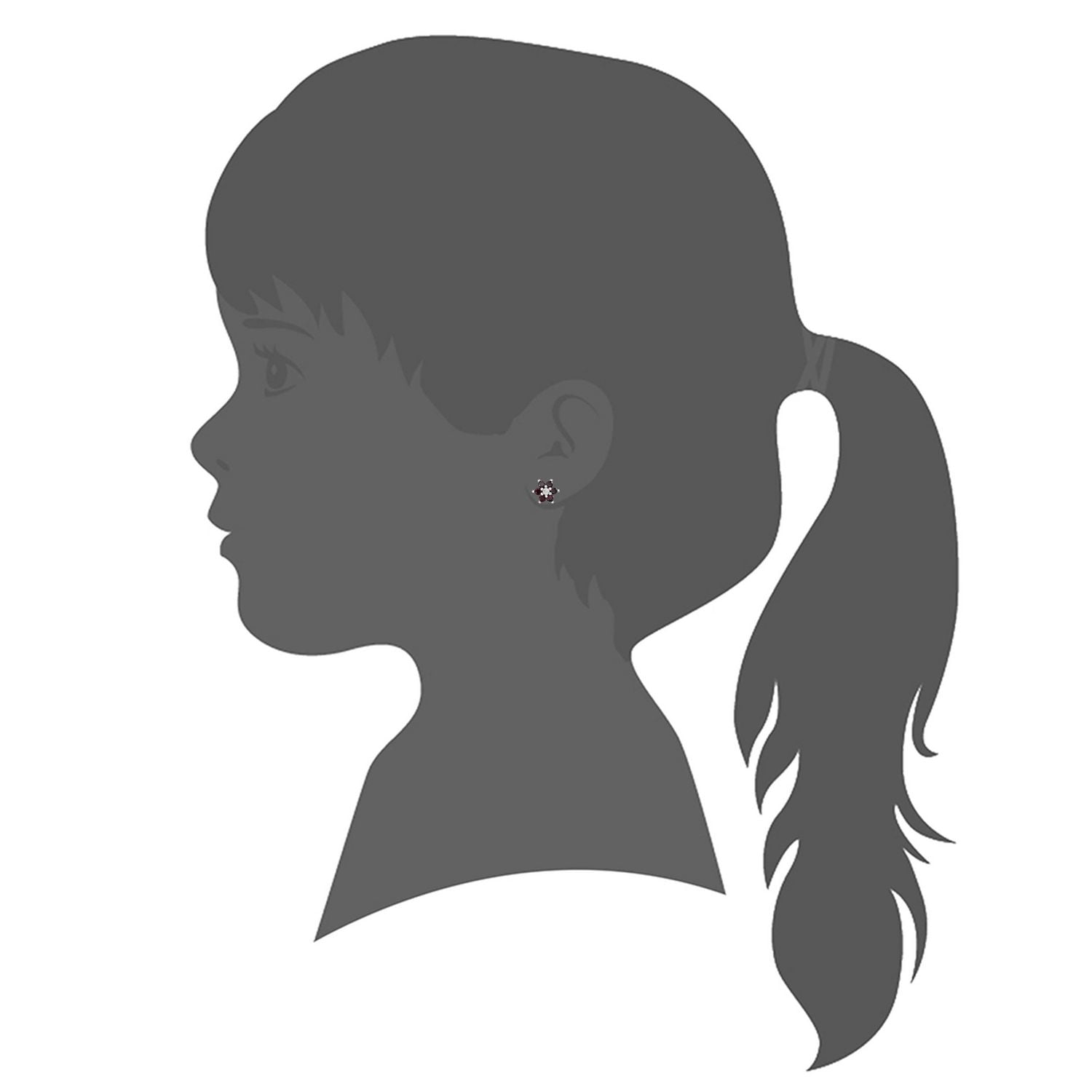 Unicornj Childrens Sterling Silver 925 Dark Purple CZ 6 Petal Flower June Birth Month Stud Post Earrings