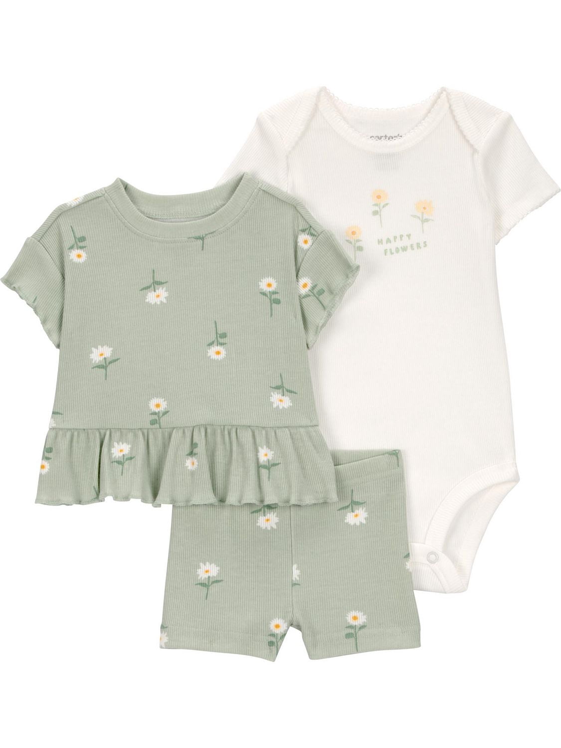 Carter's Child of Mine Infant Girl 3pc Set Daisy Green