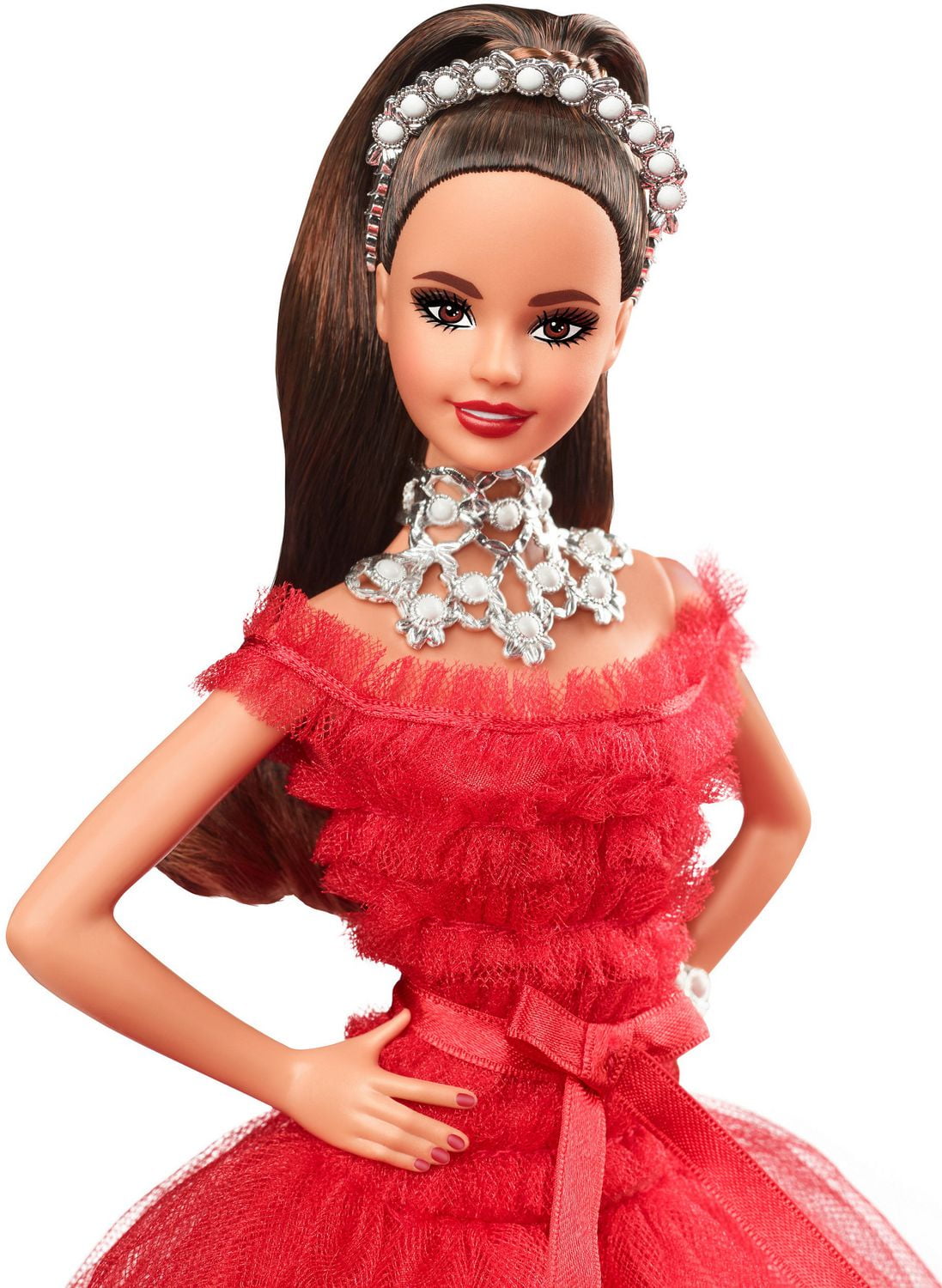 Poupee Barbie Noel 2018 Cheveux bruns avec queue de cheval Walmart