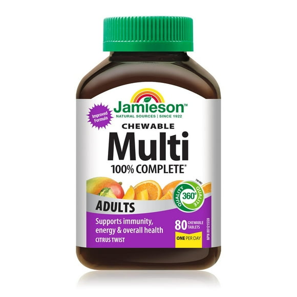 Jamieson 100% Complete Multivitamin Citrus Twist Chewable Tablets, 80 Chewable Tablets