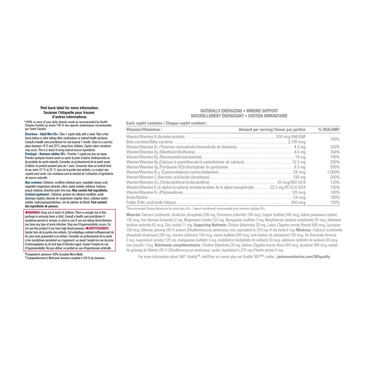 Jamieson Multivitamine complète à 100 % pour hommes 50+ format économique 160 comprimés
