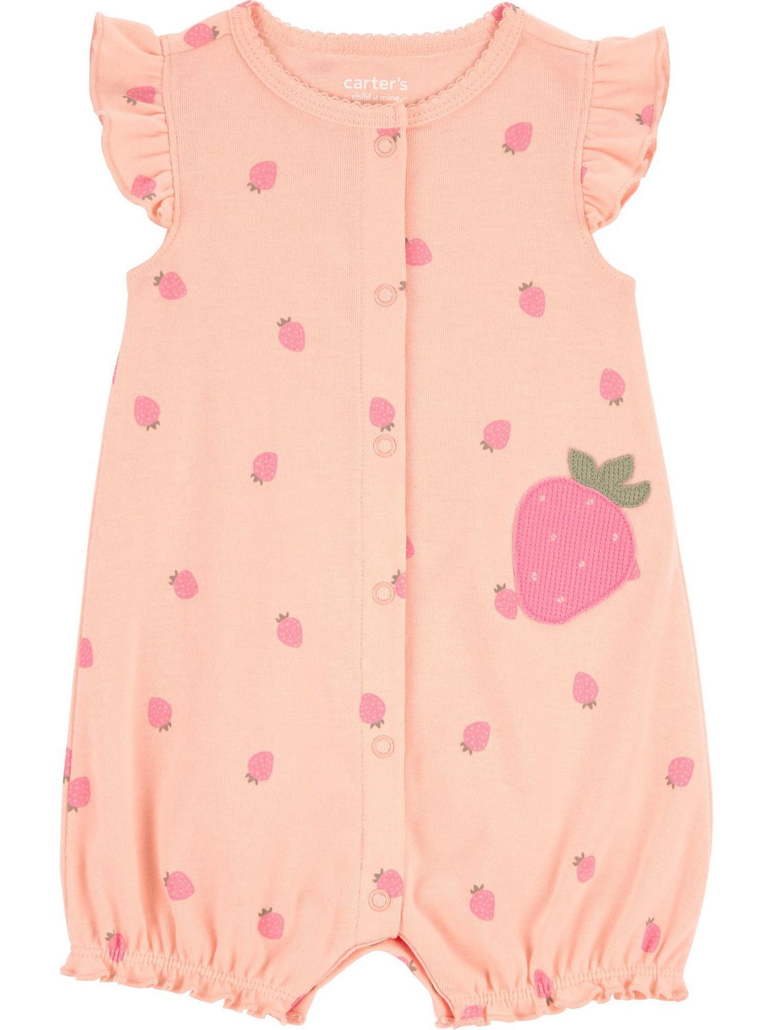 Carter's Child of Mine Infant Girl Strawberry Romper Peach