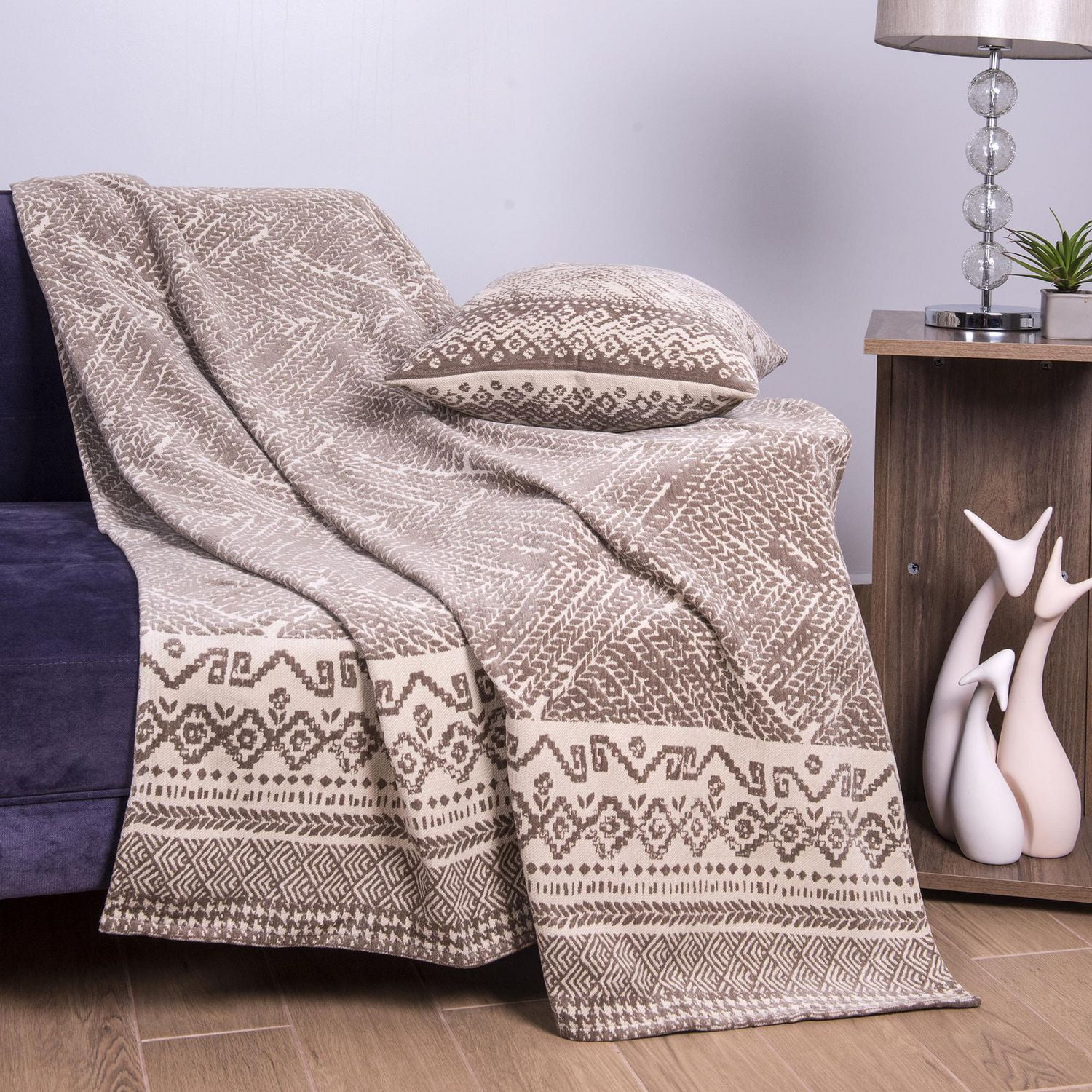 Caricia Home Plush Woven Jacquard Aztec Stripe Geometric Blanket Throw