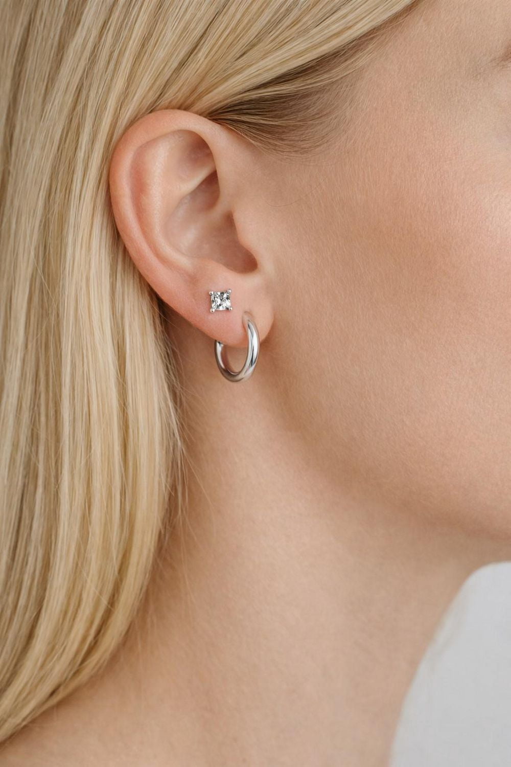 Luxury Designs Sterling Silver Square Cubic Zirconia Studs & Hoop Earring Set