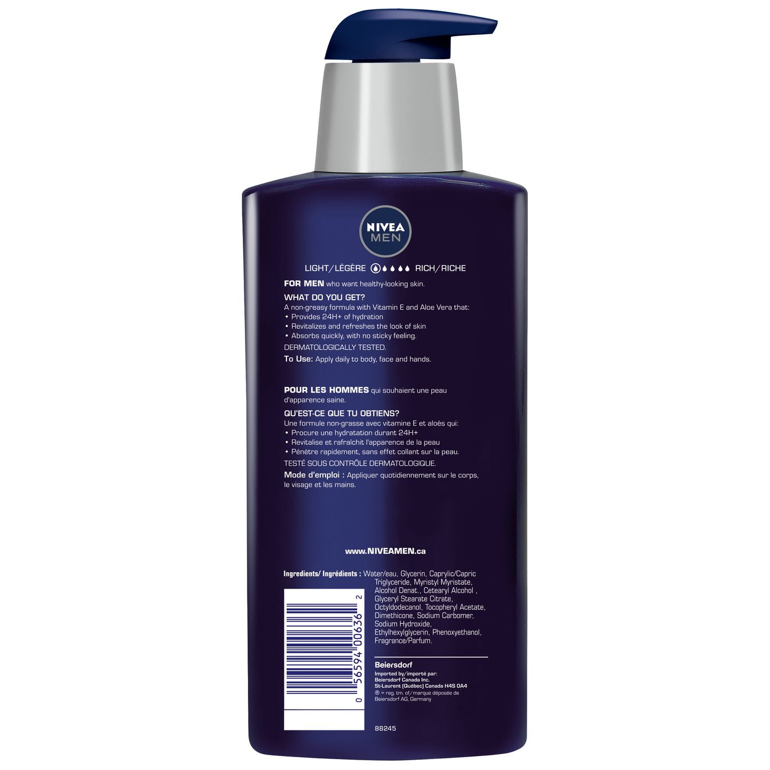 NIVEA Men Revitalizing Body Lotion with Vitamin E and Aloe Vera, 24H  Hydration, For all skin types Normal to Dry, Quick-absorbing and non- sticky formula, Men's Body Lotion