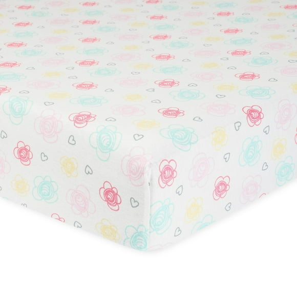 Gerber Organic Fitted Crib Sheet, Flowers and Hearts