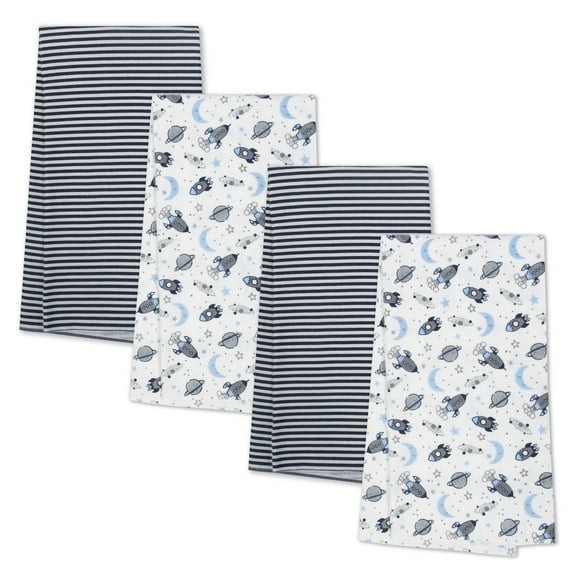 Gerber Organic 4-Pack Flannel Blankets, Outerspace and Stripe