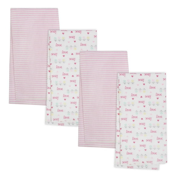 Gerber Organic 4-Pack Flannel Blankets, Love and Stripe, 4 Pack