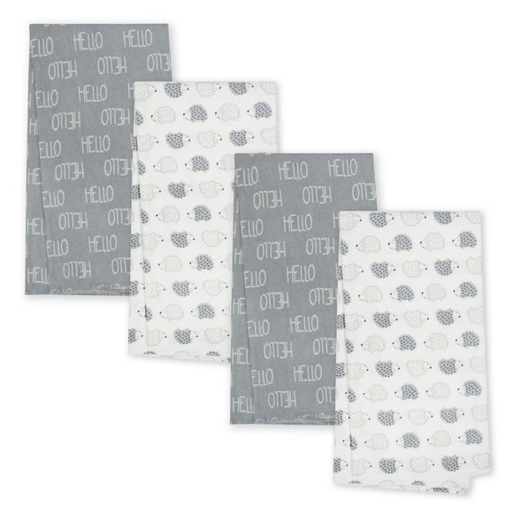 Gerber Organic 4-Pack Flannel Blankets, Hedgehog and Hello