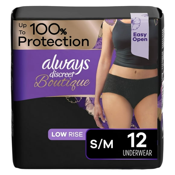 Always Discreet Boutique Incontinence and Postpartum Underwear for Women, Maximum Protection, S/M, Black