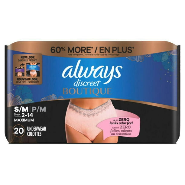 Always Discreet Boutique Incontinence and Postpartum Underwear for Women,  Maximum Protection, S/M, Rosy, 20CT