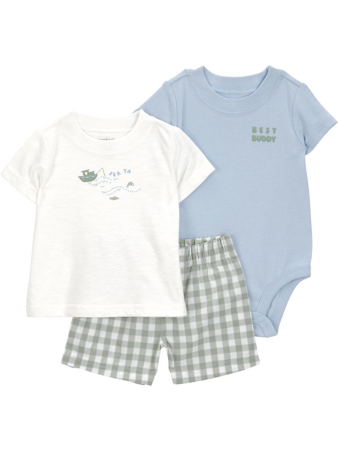 Carter's Child of Mine IB 3PC Short Set - Blue Gingham
