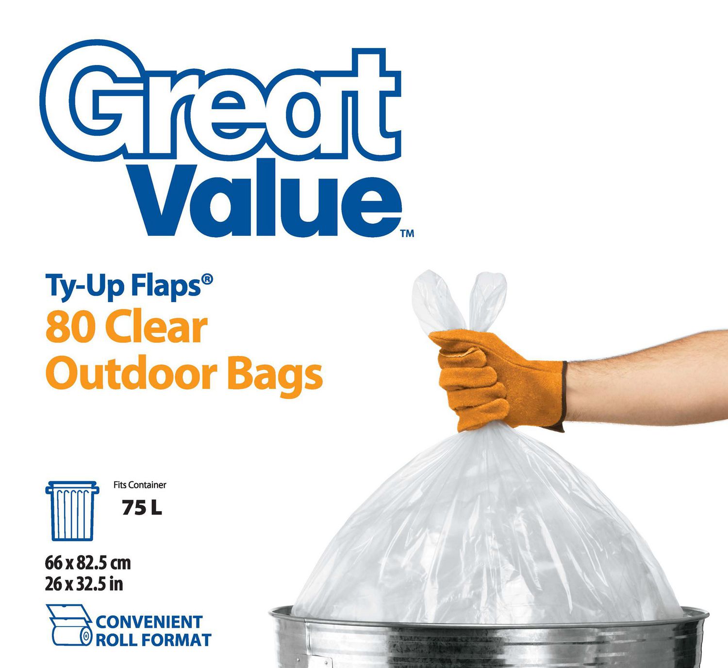 Great Value Ty-Up Flaps Clear Outdoor Garbage Bags