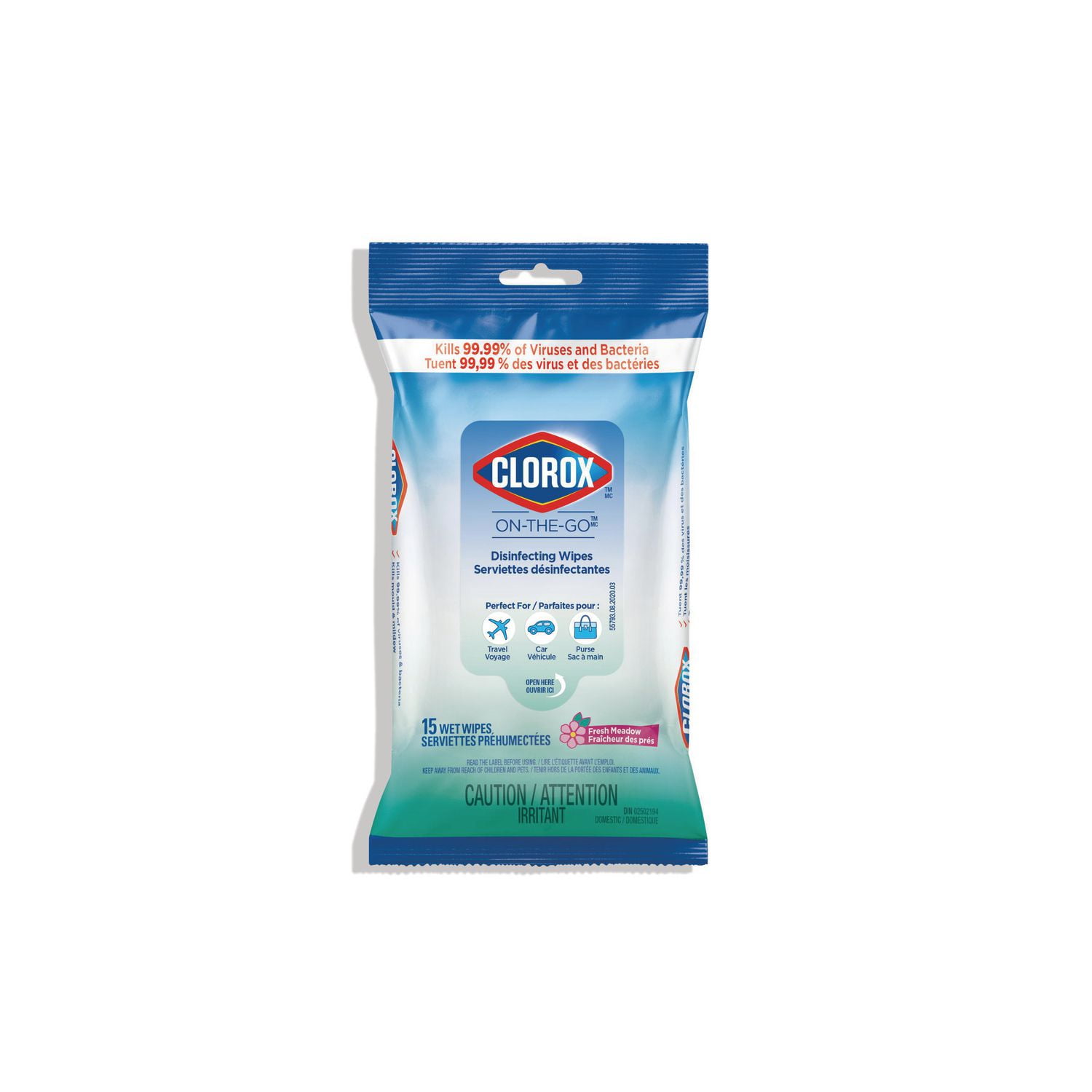 Clorox On The Go Disinfecting Wipes Fresh Meadow 15 Count Disinfecting Wipes. DIN 02502194