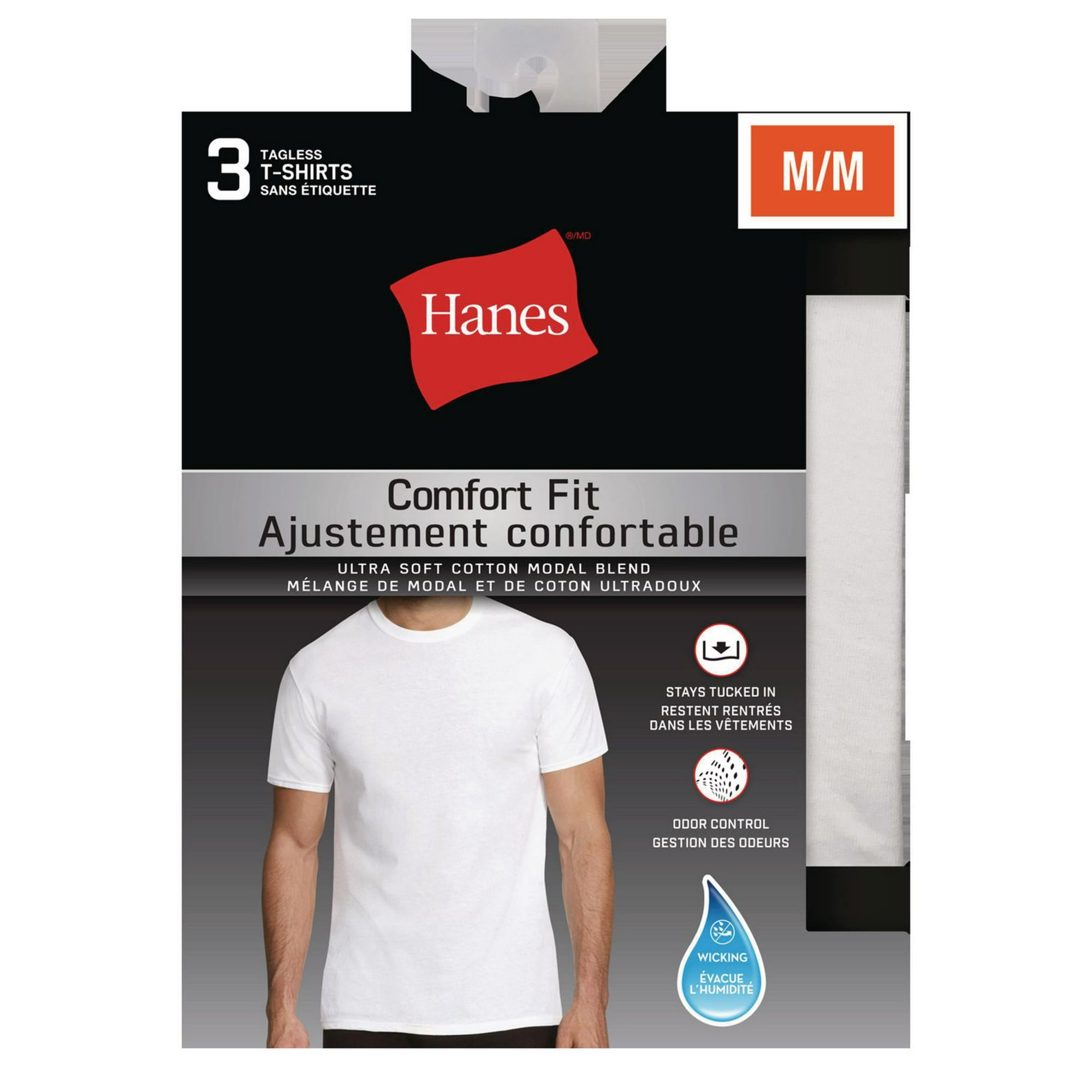 Hanes Our Most Comfortable Mens Solid Plain Black Short Sleeve Tagless  T-Shirt L