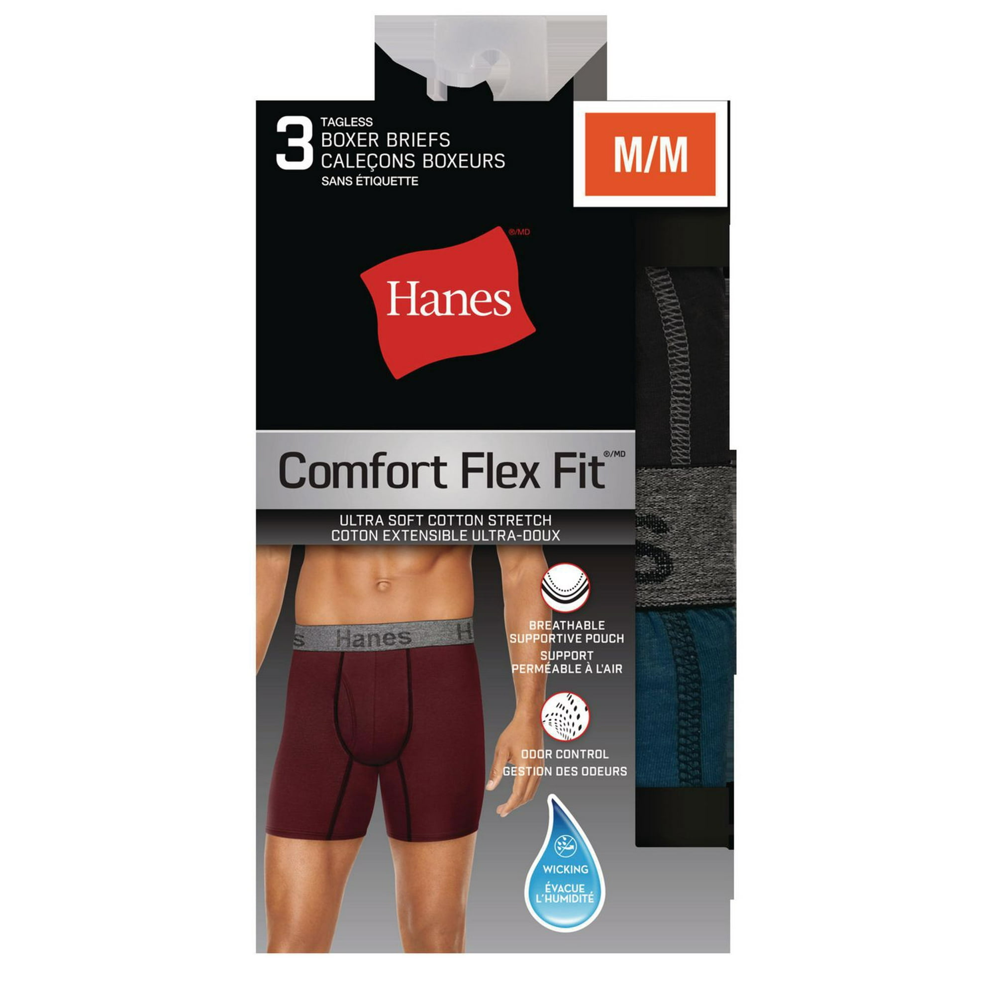 Hanes Ultimate Men's Comfort Flex Fit Odor Control Boxer Briefs (3 Pack),  White with Print/Black/Red, Small at  Men's Clothing store
