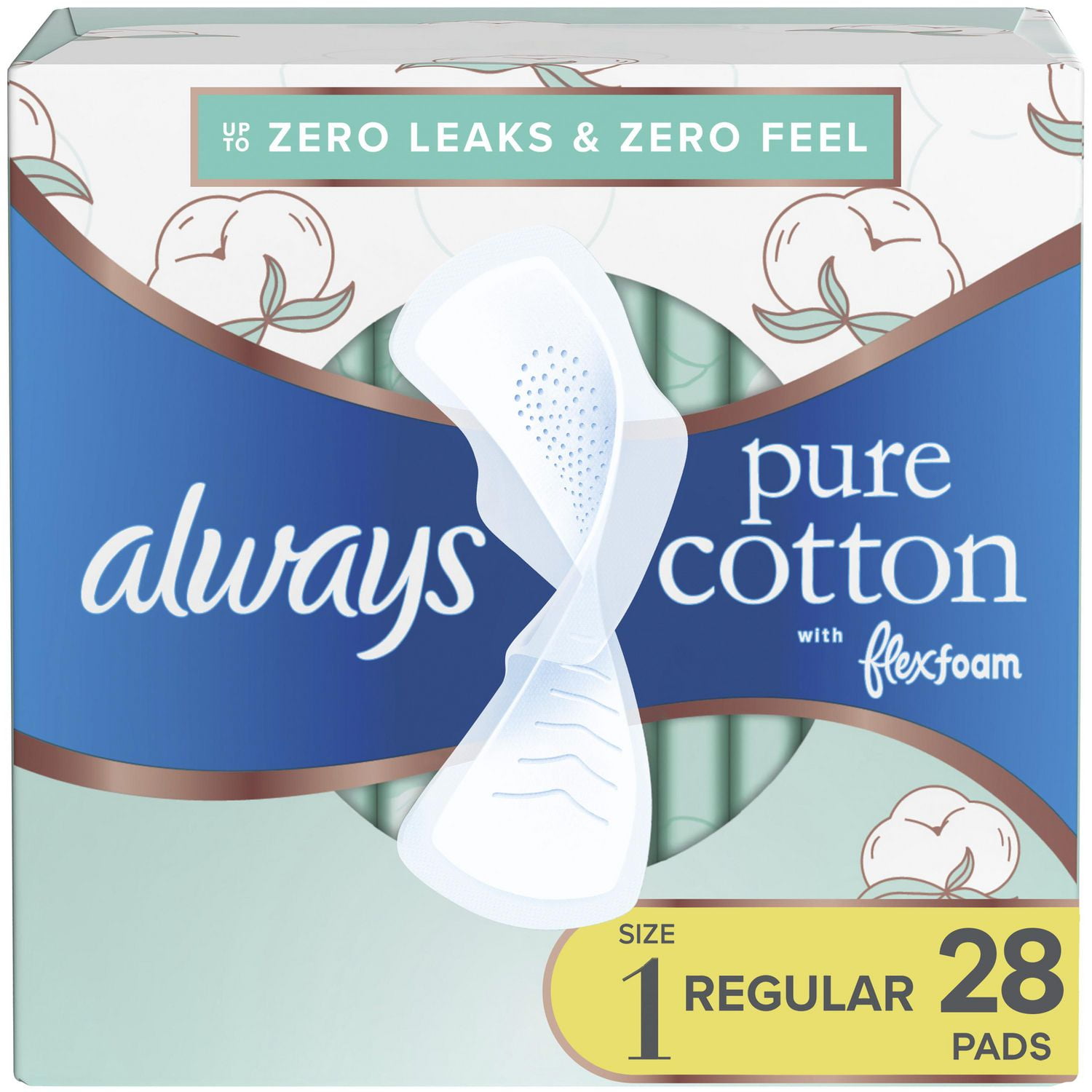 Always Pure Cotton with FlexFoam Pads Regular Absorbency Size 1, 14  count  