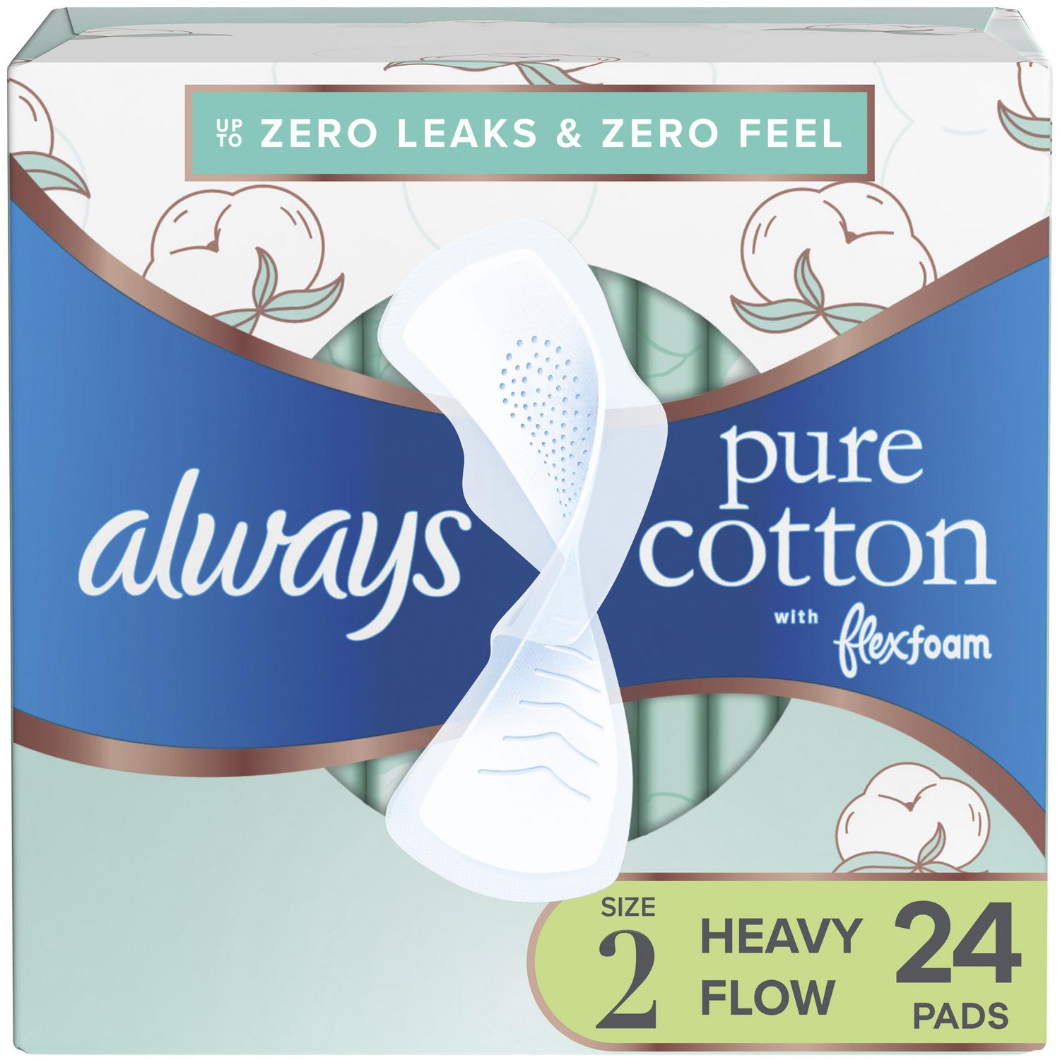 Always Radiant Teen Feminine Pads with FlexFoam, Size 1, Regular, with  Wings, Unscented, 42 CT