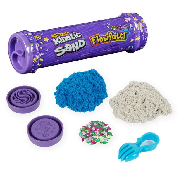 Kinetic Sand, Flowfetti, 113 g de sable à jouer avec des éléments paillettés, jouets sensoriels portatifs pour les enfants à partir de 3 ans. Trousse d'activités
