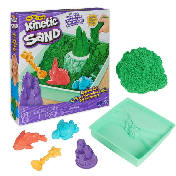 Sand Sandbox Set, 1lb Green Play Sand, Sandbox Storage, 4 Molds