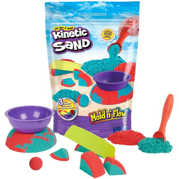 Kinetic Sand Sandbox Set, 1lb Blue Play Sand, Sandbox Storage, 4 Molds and  Tools, Sensory Toys for Kids Ages 3+