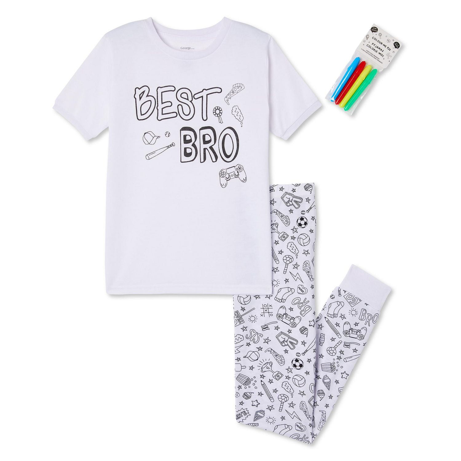 George Boys Colour Me Pajamas 2 Piece Set Walmart