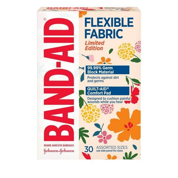 Pansements Band-Aid Tissu flexible à motif de fleurs, premiers soins, pansements de soins des plaies, guérison, pansements adhésifs pour blessures, 30 pansements