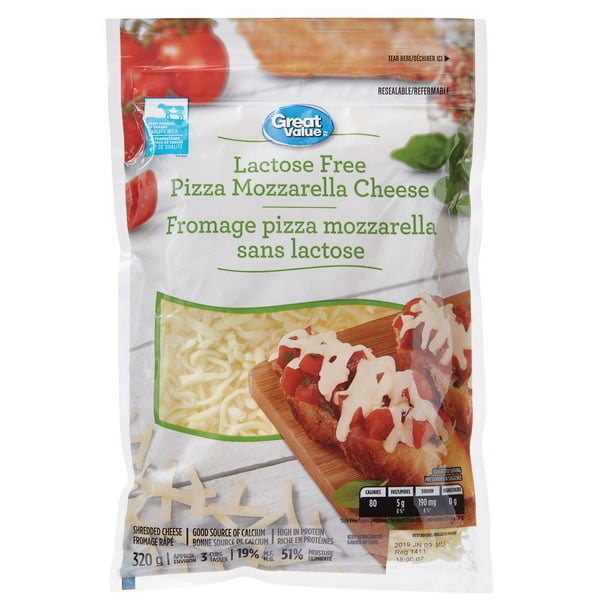 Fromage râpé pizza mozzarella sans lactose Great Value 320g