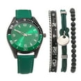 thumbnail image 1 of Men's Easy Read Analog Green PU Strap Watch with Bracelet set and Pouch, 1 of 3