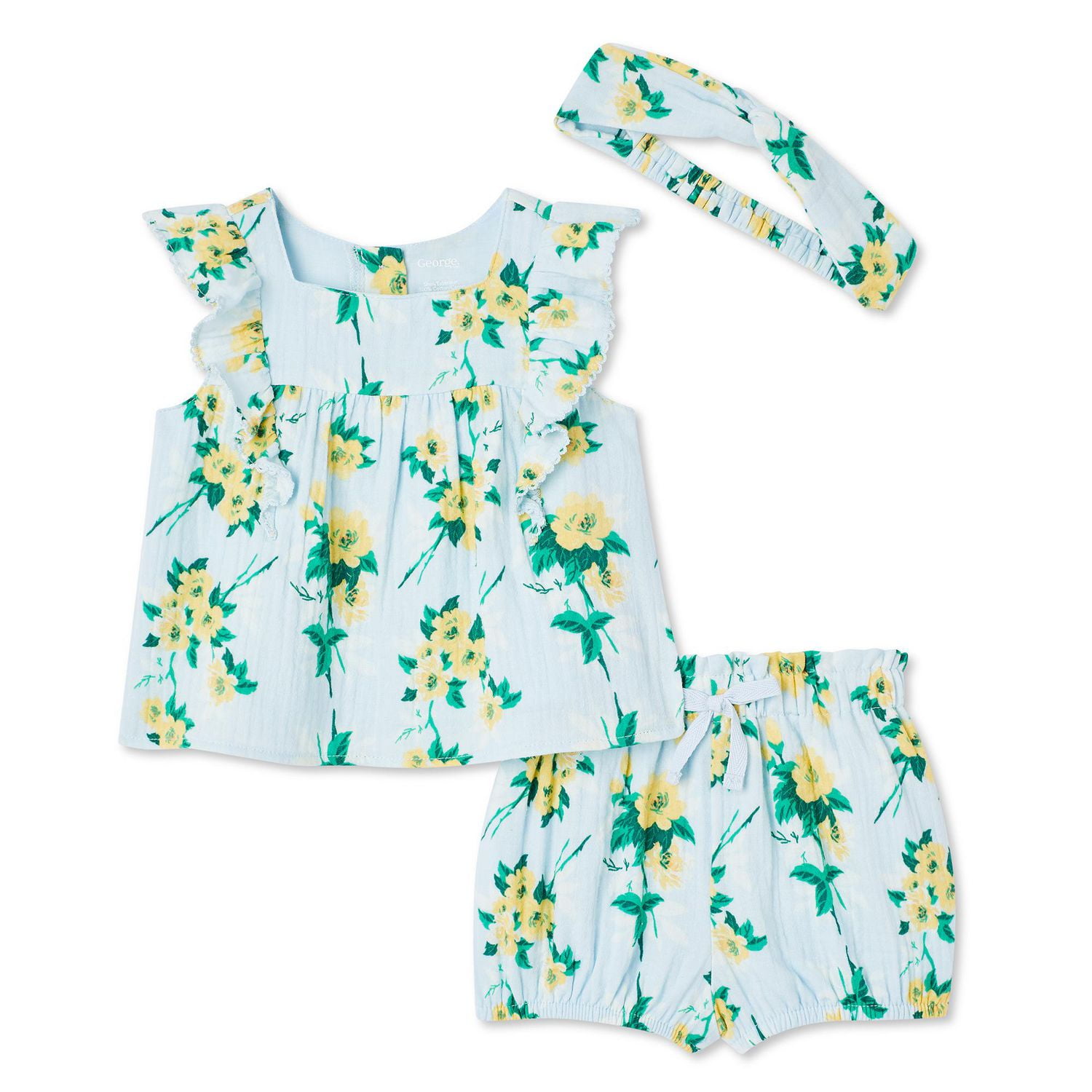 Ensemble 3 pièces avec short George pour bébés filles