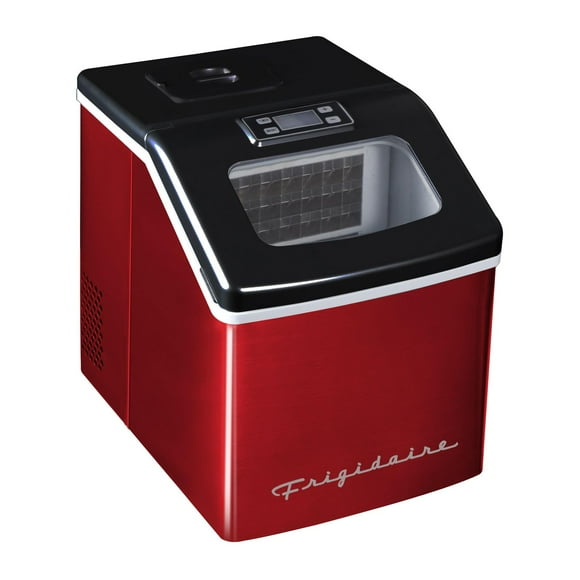 Frigidaire 40lbs Compact Clear Square Ice Maker with Window - Red Stainless Steel