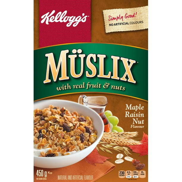 Céréales Kellogg's Müslix Saveur d'érable, noix et raisins secs, 450 g
