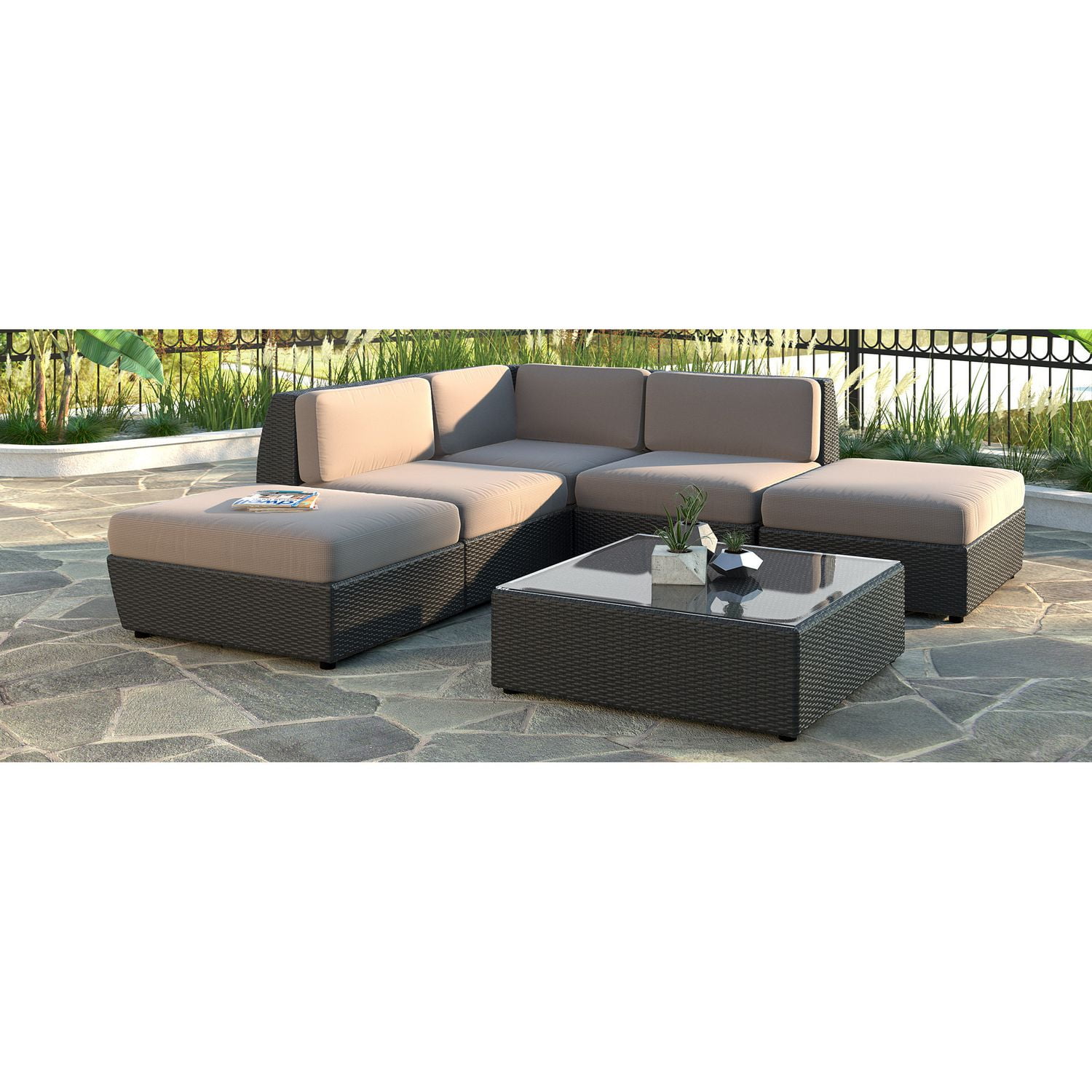 CorLiving PPS607Z Seattle Curved Chaise Lounge Sectional Patio Set Walmart Canada