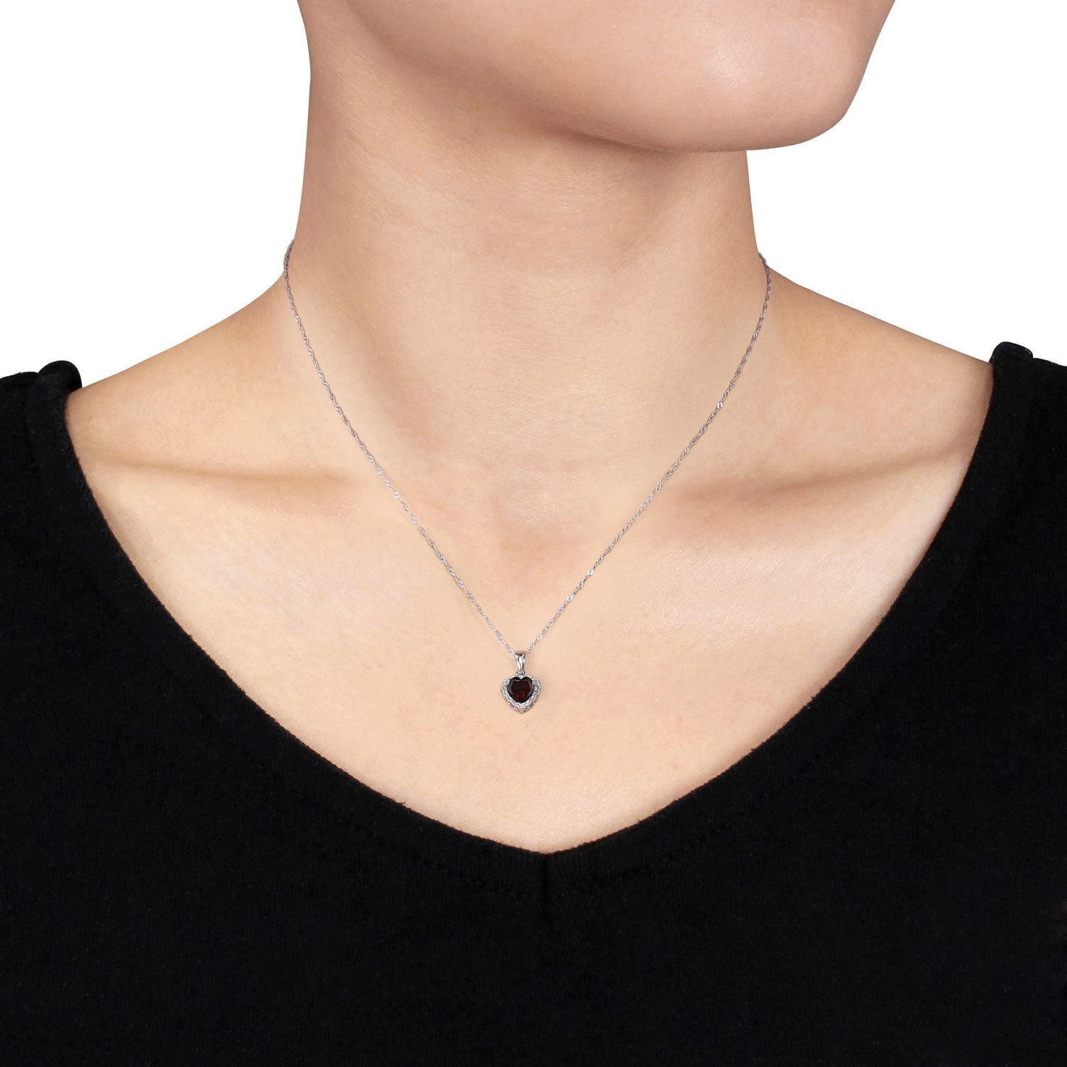 Tangelo 0.50 Carat T.G.W. Garnet and Diamond-Accent 10 K White Gold Heart Pendant, 17"