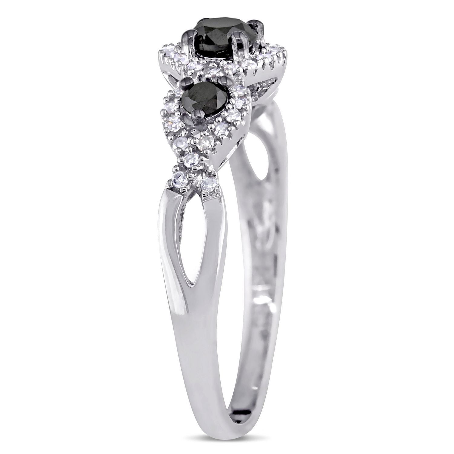 Asteria 0.50 Carat T.W. Black and White Diamond 10 K White Gold Three-Stone Engagement Ring